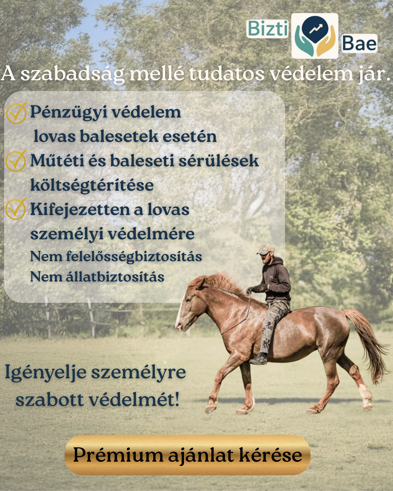 BiztiBae lovasvédelmi tájékoztató: pénzügyi védelem lovas balesetek esetén, a lovas személyére szóló biztosítás.