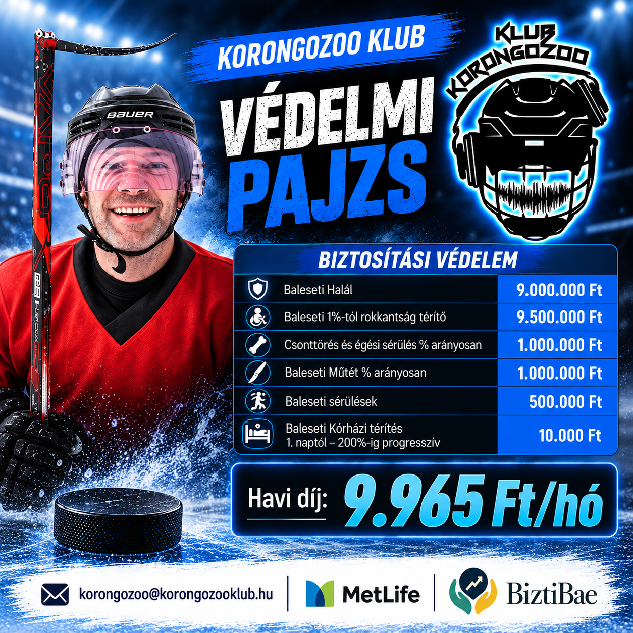 A Korongozoo Klub eredeti Védelmi Pajzs tájékoztatója a Basic csomag biztosítási összegeivel.